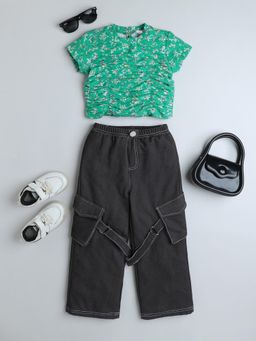 Taffy - Floral Printed Half Sleeves Co-ord - Green (Set of 2)