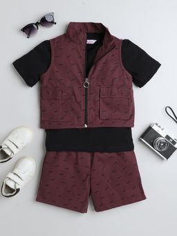 Taffy - Printed Jacket with Shorts & Half Sleeves T-shirt - Black (Set of 3)