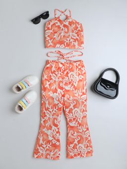 Taffy - Floral Printed Cut Out Detail Halter Neck Co-ord - Orange (Set of 2)