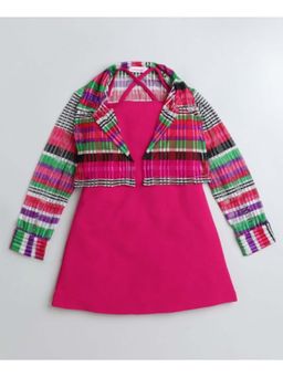Taffy - Checks Full Sleeve Crop Jacket & Solid A-line Dress - Pink (Set of 2)