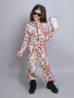 Taffy - Floral Printed Full Sleeves Co-ord - Beige (Set of 2)