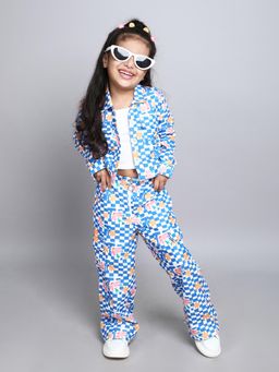 Taffy - Floral Checks Printed Full Sleeves Co-ord - Blue (Set of 3)