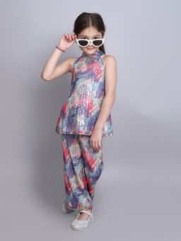 Taffy - Sequins Embellished Halter Neck Co-ord - Multi-Color (Set of 2)