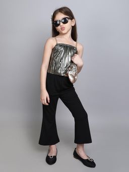 Taffy - Metallic Pleated Chain Straps A-line Party Co-ord - Black (Set of 2)