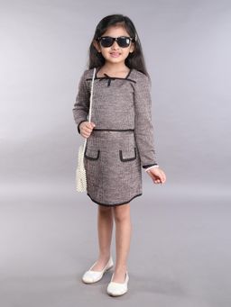 Taffy - Piping Detail Full Sleeves Crop Top & Matching Skirt - Black (Set of 2)