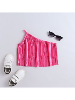 Taffy - Velvet Pleated One Shoulder A-line Party Crop Top - Pink