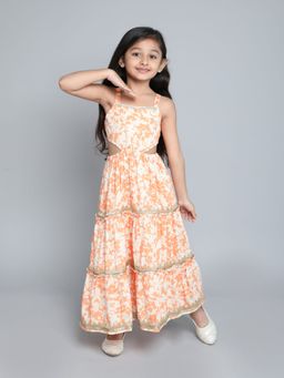 Taffy - Abstract Printed Back Tie Up Dress - Orange