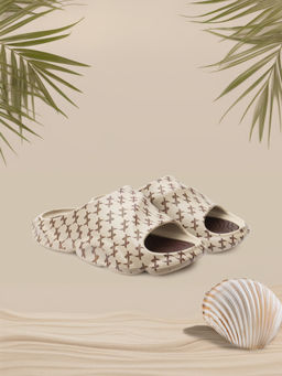 Xtep - Unisex Basic Casual Printed Sliders Beige Brown