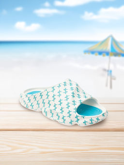 Xtep - Unisex Basic Casual Printed Sliders Blue & White