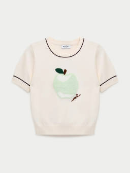 Pomelo - Apple Graphic Knit Tee - Ivory