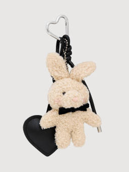 Pomelo - Plush Bunny with Charm Heart Keyring - Black/White