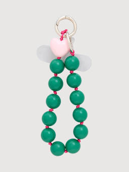 Pomelo - Beaded Heart Charm Phone Wrist Keyring - Green