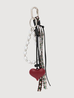Pomelo - Heart Charm with Looped Pearl and Braided Strap Keyring - Red