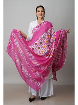 Unnati Silks - Pink Pure Batik Printed Cotton Dupatta