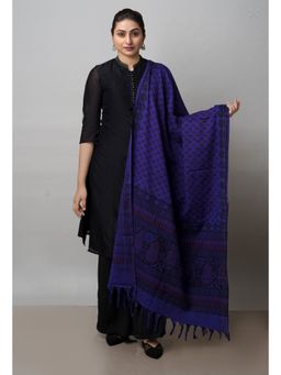 Unnati Silks - Navy Blue Art Chanderi Bagh Printed Cotton Dupatta