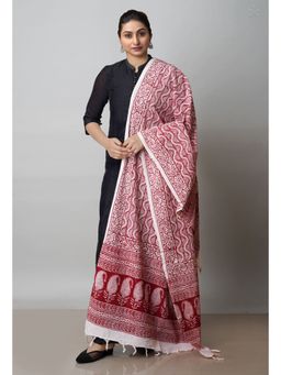 Unnati Silks - Off White Art Chanderi Bagh Printed Cotton Dupatta