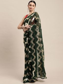 VAIRAGEE - Green Geometric Embellished Saree with Unstitched Blouse