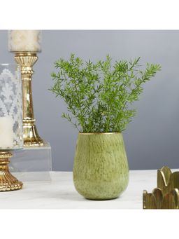 HomeTown - Phiona Glass Textured Handcrafted Vase 15 Cm in Olive Colour