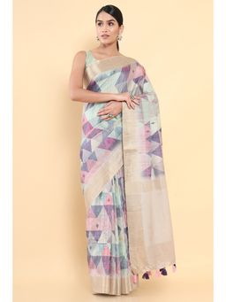 Soch - Women Multi-Color Silk Printed Saree with Unstitched Blouse