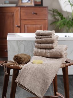 Maspar - Beige Cotton Solid Soft & Absorbent Anti-Odor Towels (Set Of 6)