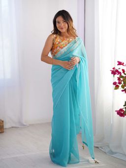 Kalista Fashion - Blue Solid Saree with Unstiched Blouse