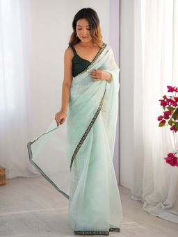 Kalista Fashion - Aqua Embellished Saree with Unstiched Blouse