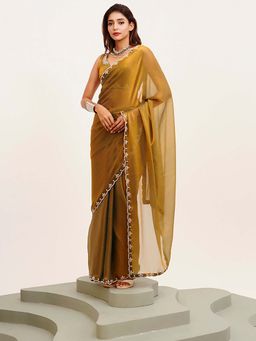 Kalista Fashion - Gold Embellished Saree with Unstiched Blouse