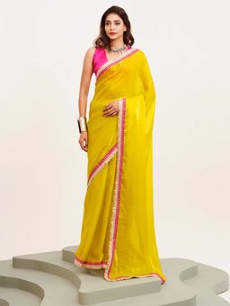 Kalista Fashion - Yellow Embellished Saree with Unstiched Blouse