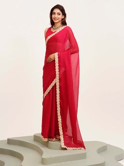 Kalista Fashion - Red Embellished Saree with Unstiched Blouse