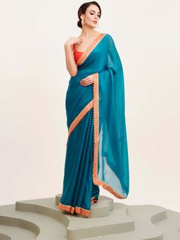 Kalista Fashion - Blue Embellished Saree with Unstiched Blouse