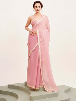 Kalista Fashion - Pink Embellished Saree with Unstiched Blouse