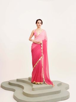 Kalista Fashion - Pink Ombre Saree with Unstiched Blouse