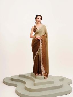 Kalista Fashion - Brown Ombre Saree with Unstiched Blouse