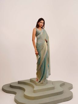Kalista Fashion - Teal Embellished Saree with Unstiched Blouse