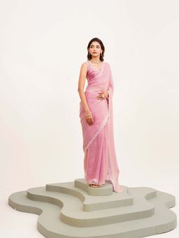 Kalista Fashion - Pink Embellished Saree with Unstiched Blouse