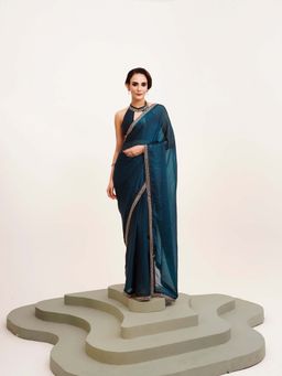 Kalista Fashion - Teal Embellished Saree with Unstiched Blouse