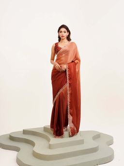 Kalista Fashion - Brown Ombre Saree with Unstiched Blouse