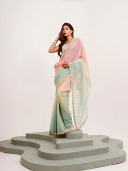 Kalista Fashion - Pink Ombre Saree with Unstiched Blouse