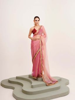 Kalista Fashion - Pink Embellished Saree with Unstiched Blouse