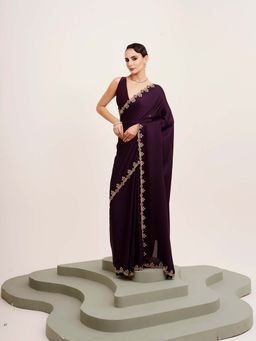 Kalista Fashion - Purple Embellished Saree with Unstiched Blouse