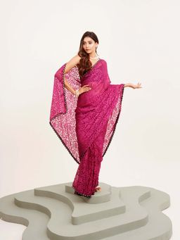 Kalista Fashion - Burgundy Embellished Saree with Unstiched Blouse