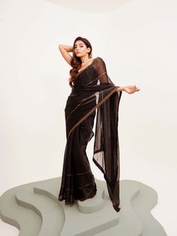 Kalista Fashion - Black Embellished Saree with Unstiched Blouse