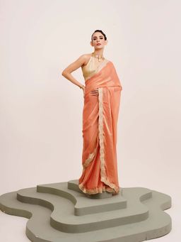 Kalista Fashion - Peach Embellished Saree with Unstiched Blouse