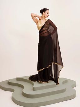 Kalista Fashion - Black Embellished Saree with Unstiched Blouse