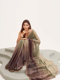 Kalista Fashion - Olive Ombre Saree with Unstiched Blouse
