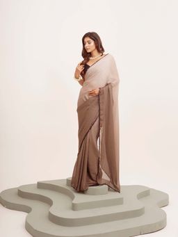 Kalista Fashion - Brown Embellished Saree with Unstiched Blouse