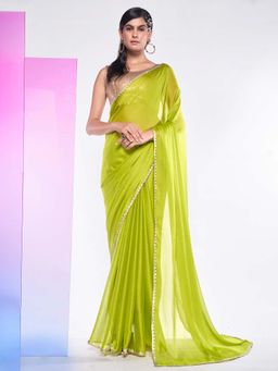 Kalista Fashion - Green Embellished Saree with Unstiched Blouse