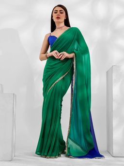 Kalista Fashion - Blue Colorblock Saree with Unstiched Blouse
