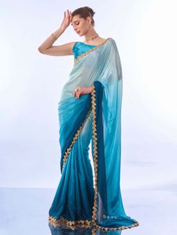 Kalista Fashion - Blue Ombre Saree with Unstiched Blouse