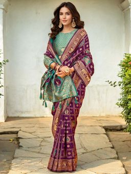 Kalista Fashion - Purple Woven Saree with Unstiched Blouse